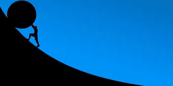 house-building-800x400 Silhouette of a person pushing a large round boulder up a steep hill with blue background