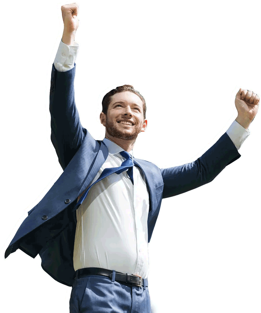 banner6 Man in a suit celebrating with arms raised